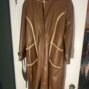 Elegant Brown Faux Leather Trench Coat